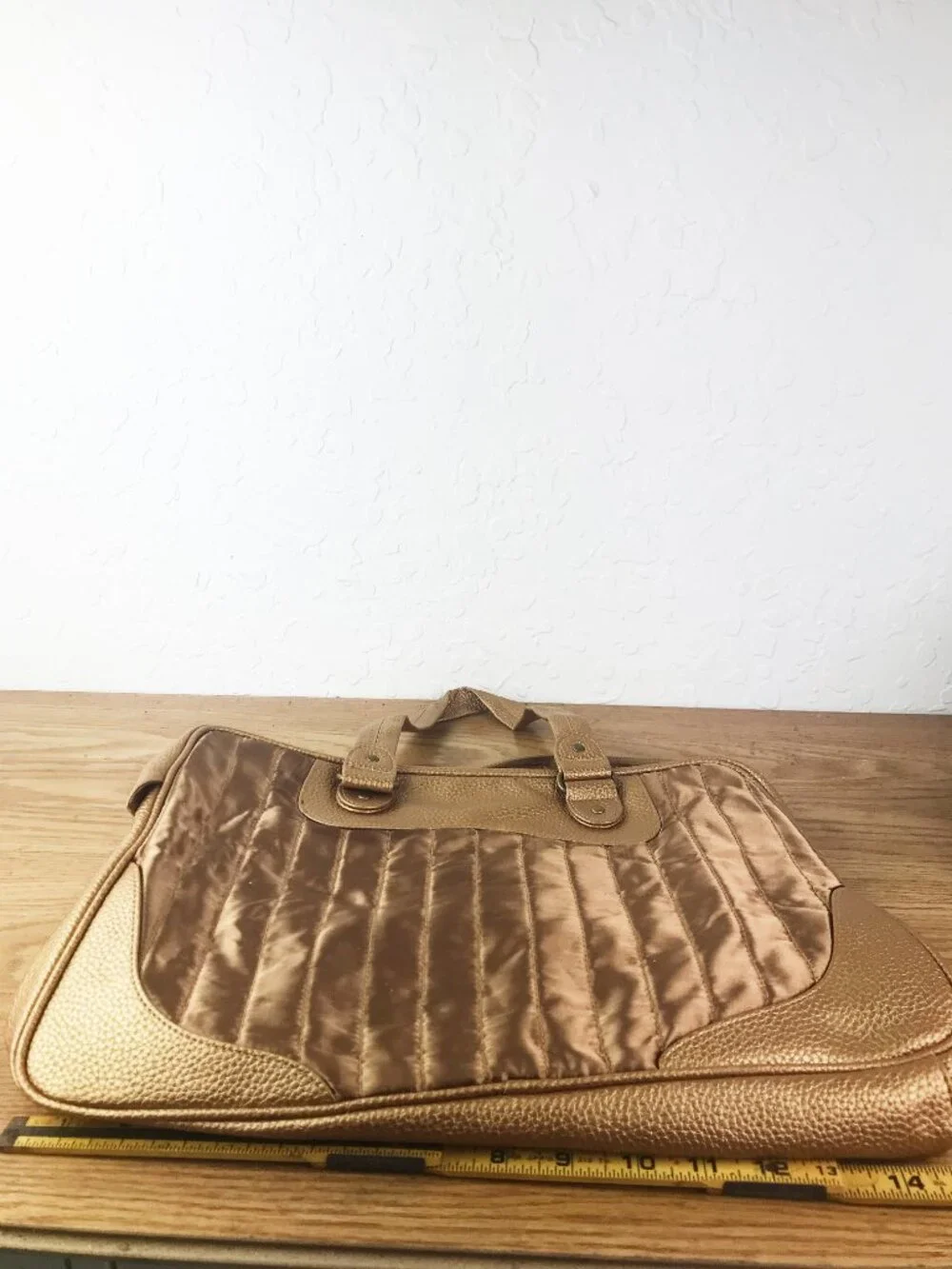 Lancome Metallic Gold Quilted Laptop Tote – Faux Leather Trim & Double Handles